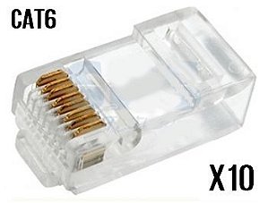 CONECTOR CAT6 TRANSPARENTE PACOTE COM 10 UNIDADES