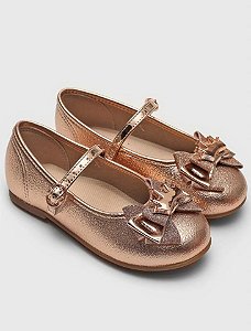 Sapatilha Infantil Menina Molekinha Laço- Ouro Rosado