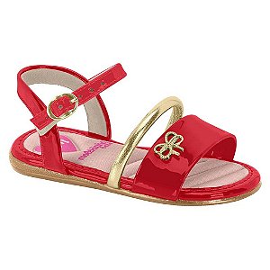 sandália infantil Menina Molekinha Verniz- Vermelho/Dourado