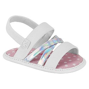 Sandália Infantil Menina RN Molekinha- Branco/ Prata Hologáfico