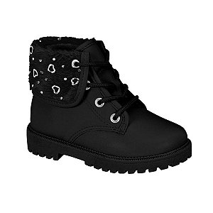 Bota Infantil Menina Molekinha Love- Preto/Prata