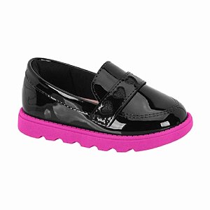 Mocassim Loafer Infantil Menina Molekinha Baby Verniz Premium- Preto/Pink