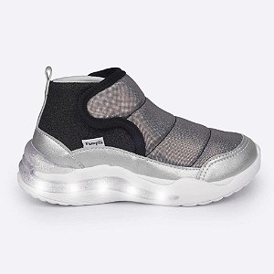 Tênis Infantil Led Menina Pampili -Prata/Preto