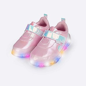 Tênis Infantil Menina Pampili Led Liz Luz- Rose Holográfico