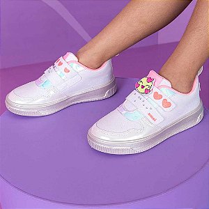 Tênis Infantil Menina Pampili- Branco/Rosa Neon