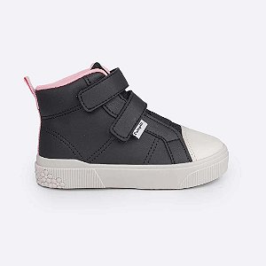 Tênis Cano Médio Infantil Menina Pampili Yumi Velcro Duplo-Preto/Branco/Rosa