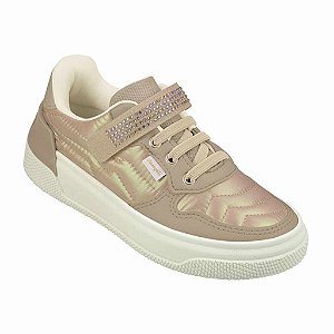 Tênis Infantil Menina Pampili Matelassê Glitter e Strass-Bege