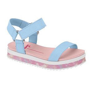 Sandália Infantil Menina Molekinha Napa Turim Velcro Aquarela- Celeste/ Multi Rosa