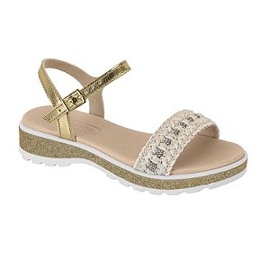 Sandália Infantil Menina Molekinha Tita Pronta Metalizado- Branco/Cristal/Dourado