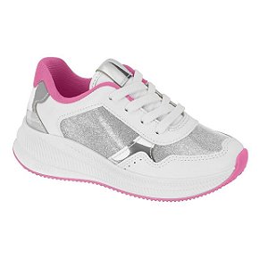 Tênis Infantil Menina Molekinha Verniz london Glamour- Prata/Branco