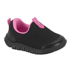 Tênis Infantil Menina Molekinha Lycra Perola- Preto/Rosa