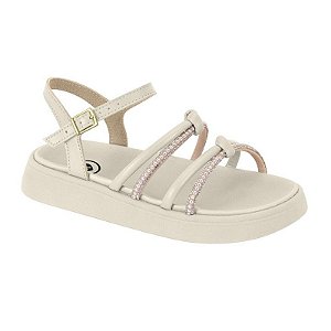 Sandália Infantil Menina Molekinha Turim Milão- Branco OFF/ Cristal Perola