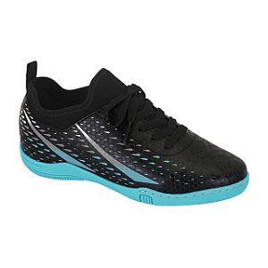 Chuteira Infantil Menino Futsal Lycra Molekinho- Preto/ Turquesa