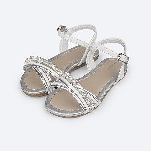 Sandália Infantil Menina Pampili MIli-Branco/Prata