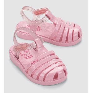 Sandália Infantil Menina Barbie Duo- Rosa/ Transparente Gliter