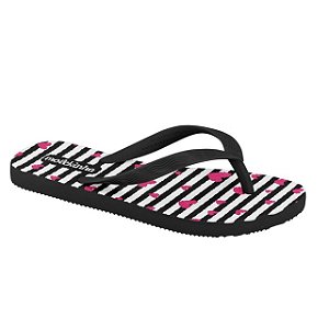 Chinelo Infantil Menina Molekinha Coração- Preto/Branco/ Pink