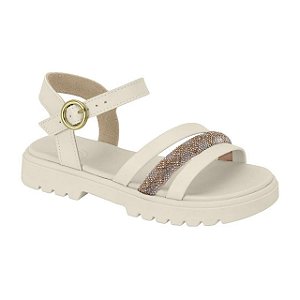 Sandália Infantil Menina Molekinha Turim Strass- Branco OFF/ Cristal Dourado