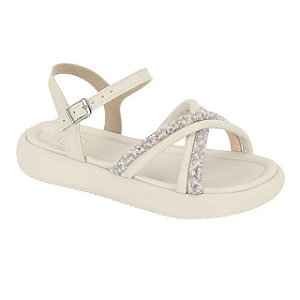 Sandália Infantil Menina Molekinha Turim Tira Ostra- Branco OFF/ Cristal