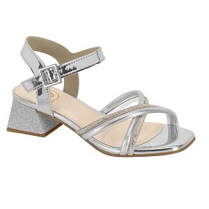 Sandália Infantil Menina Molekinha Salto Florença- Prata/Branco/Cristal