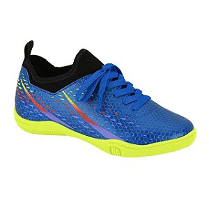 Chuteira Infantil Futsal Molekinho Lycra- AzulFluor/ Amarelo Neon