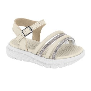 Sandália Infantil Menina Molekinha Tira Florença- Branco OFF/ Cristal