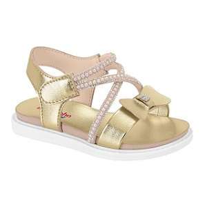 Sandália Infantil Menina Molekinha Premium Milão- Dourado/ Cristal- Perola