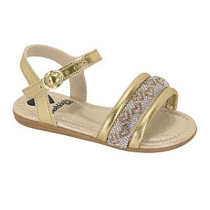 Sandália Infantil Menina Molekinha Metalizada Coração- Dourado/Cristal/Dourado