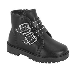 Bota Coturno Infantil Menina Molekinha Napa Berlim- Preto/Preto