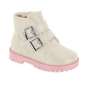 Bota Coturno Infantil Menina Molekinha Napa Berlim- Branco OFF