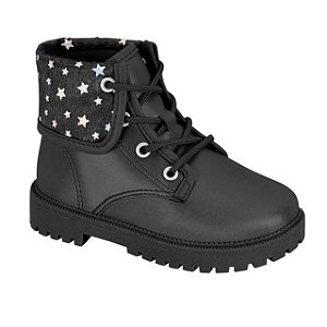 Bota Infantil Menina Coturno Molekinha Metal Tamisa- Preto/ Preto Holográfico Prata