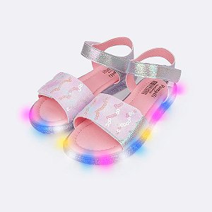 Sandália Infantil Menina Pampili  Lulli Led- Prata Holográfico