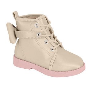 Bota Coturno Infantil Menina Molekinha Metalizado Tamisa Laço-Creme