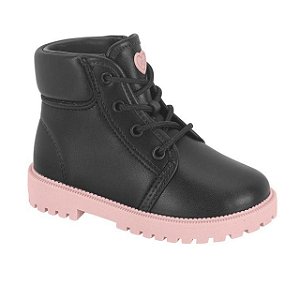 Bota Coturno Infantil Molekinha Strech- Preto/ Rosa