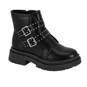 Bota Coturno Infantil Menina Molekinha Napa Berlim Fivela- Preto