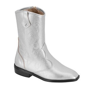 Bota Infantil Menina Molekinha Texana Napa Metal Malibu- Prata Velho