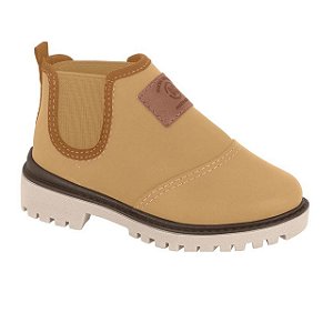 Botina Infantil Menino Molekinho Napa Moscou- Mostarda/ Creme