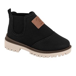 Botina Infantil Menino Molekinho Napa Moscou- Preto/ Creme