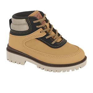 Bota Coturno Infantil Menino Molekinho Napa Moscou- Mostarda/ Preto/ Areia