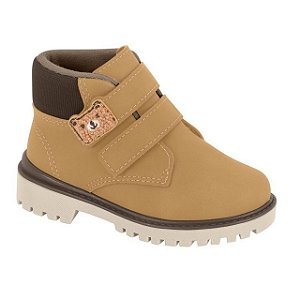 Bota Coturno Infantil Menino Molekinho Velcro Moscou- Mostarda/ Café