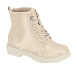 Bota Coturno Infantil Menina Molekinha Napa Metalizado Tamisa- Creme