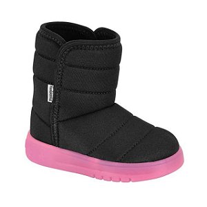 Bota Infantil Menina Molekinha Led Lycra Perola- Preto/ Rosa
