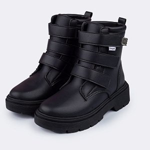 Bota Coturno Infantil Menina Duda Velcro- Preto/Preto