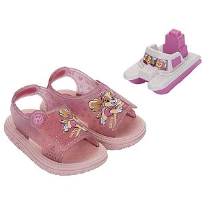 Sandália Infantil Menina Patrulha Canina Boat- Rosa/ Rosa Glitter