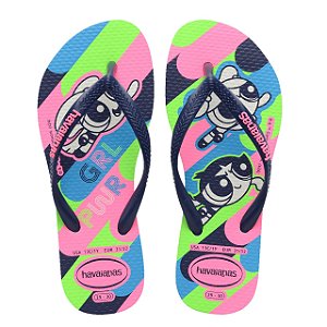Chinelo Infantil Menina Havaianas Slim Powerpuff- Branco/ Colorido