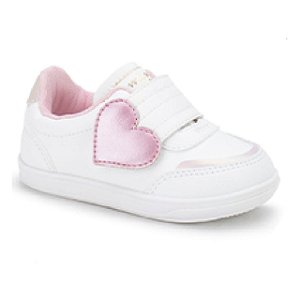 Tênis Infantil Menina Mini Sua Cia Coração- Branco/ Rosa Ballet