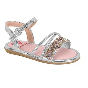 Sandália Infantil Menina Molekinha Metalizado Premium Strass- Prata
