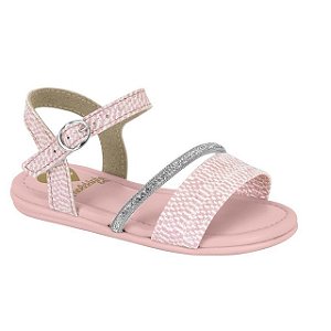 Sandália Infantil Menina Molekinha Napa Tweed Florença- Prata/ Branco Cristal/ Niquel