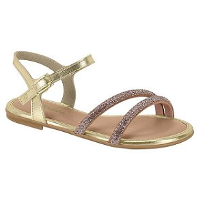 Sandália Infantil Menina Molekinha Tira Valência- Dourado/ Creme/ Cristal