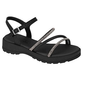 Sandália Infantil Menina Molekinha Turim Tira Florencia- Preto/ Preto / Cristal