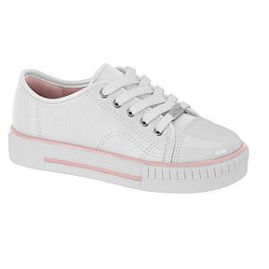 Tênis Infantil Menina Molekinha Turim Verniz Premium- Branco/ Rosa